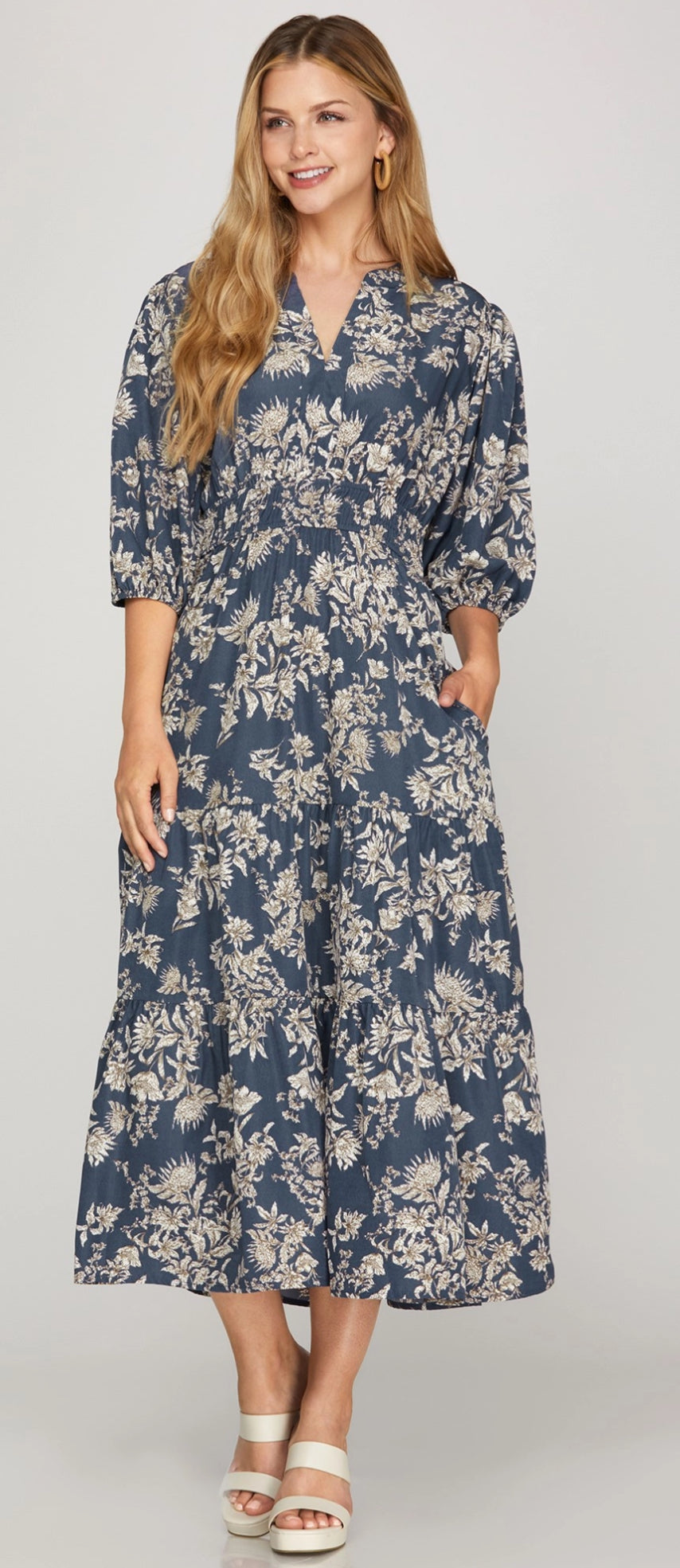 Blue Floral midi dress