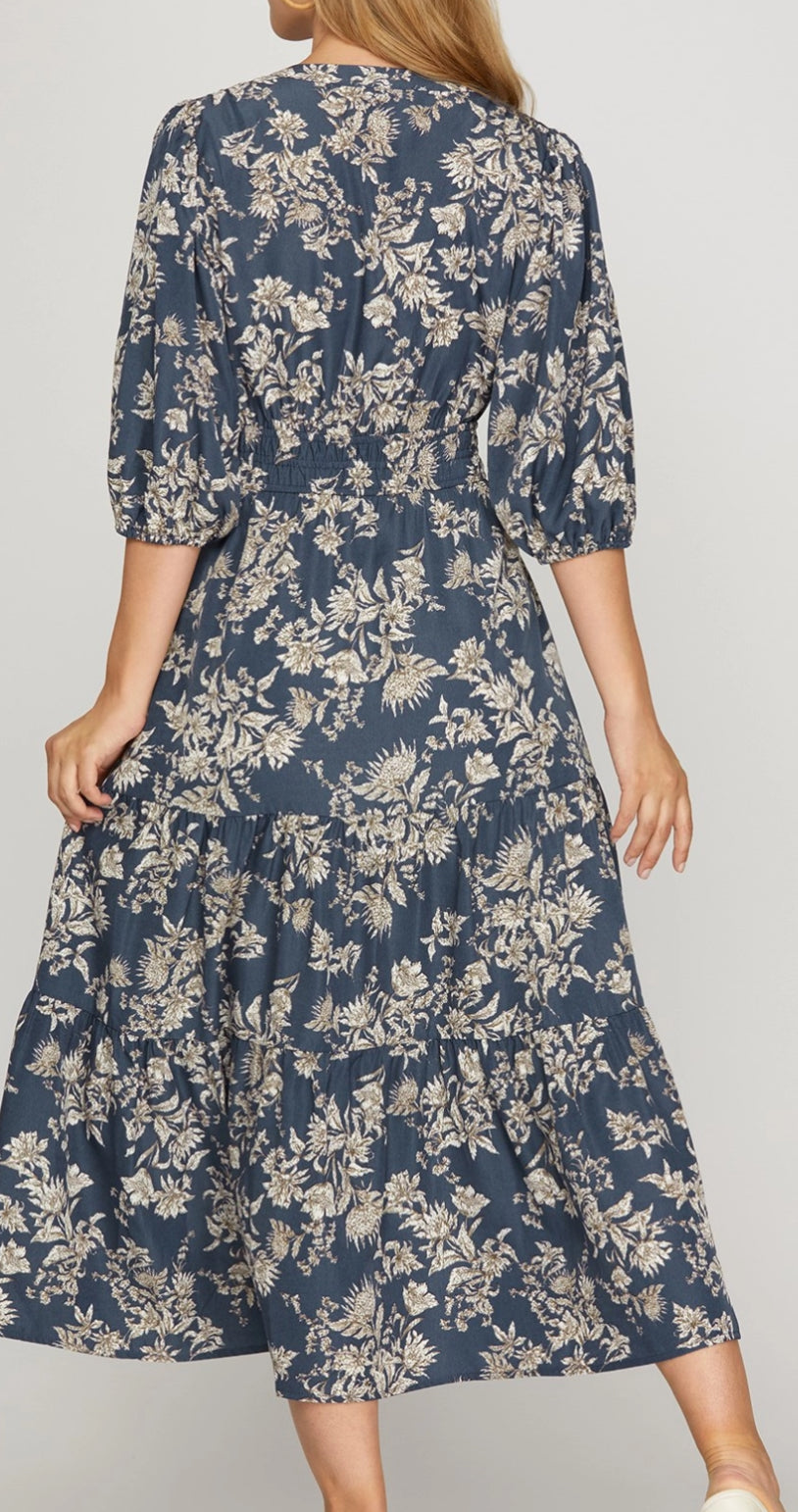 Blue Floral midi dress