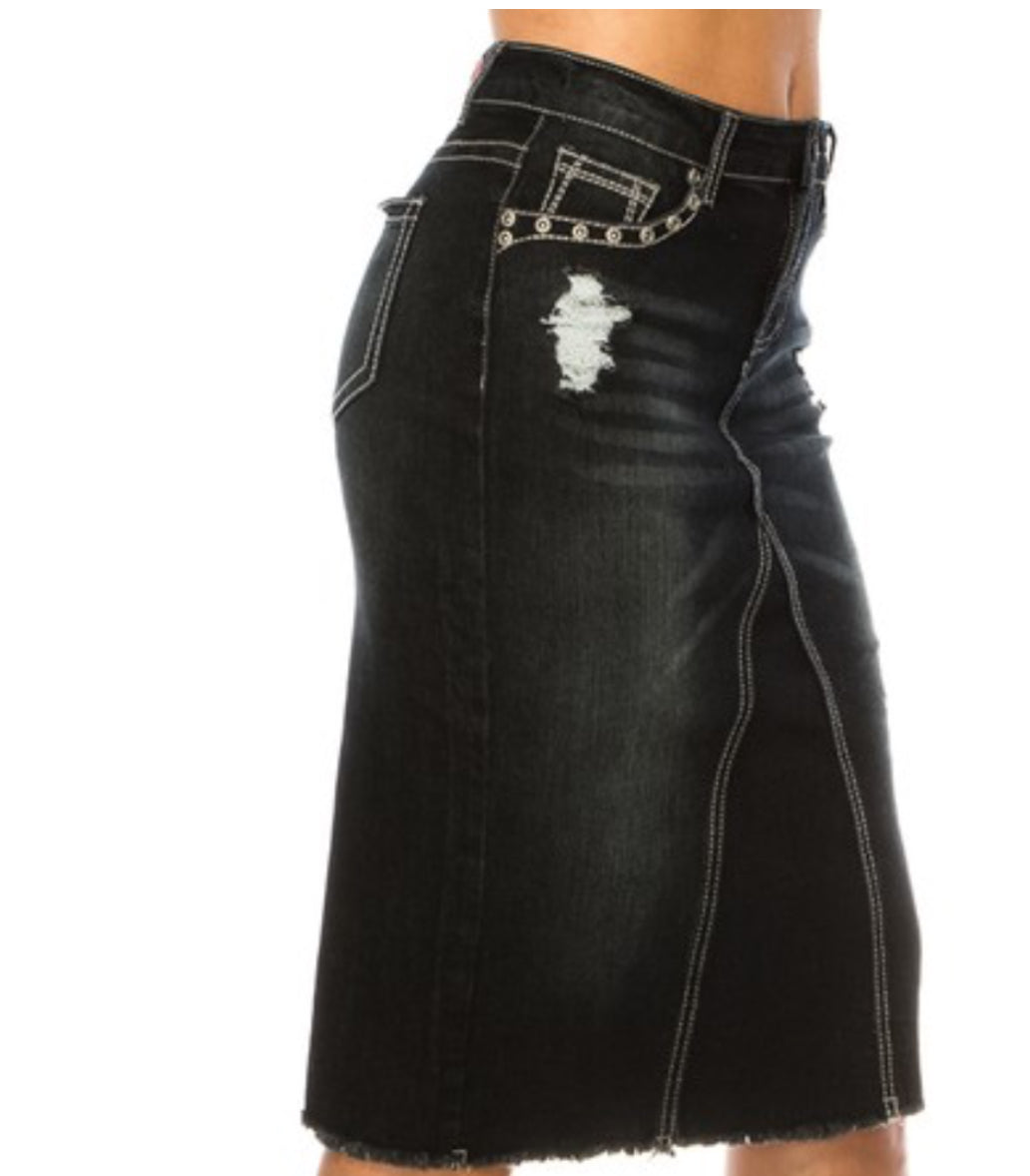 Black denim skirt