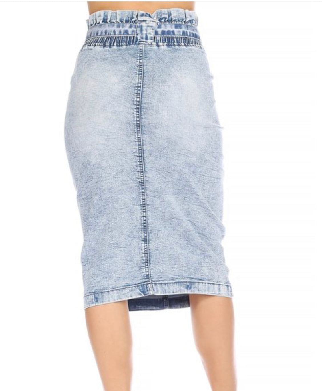 Paper bag denim skirt