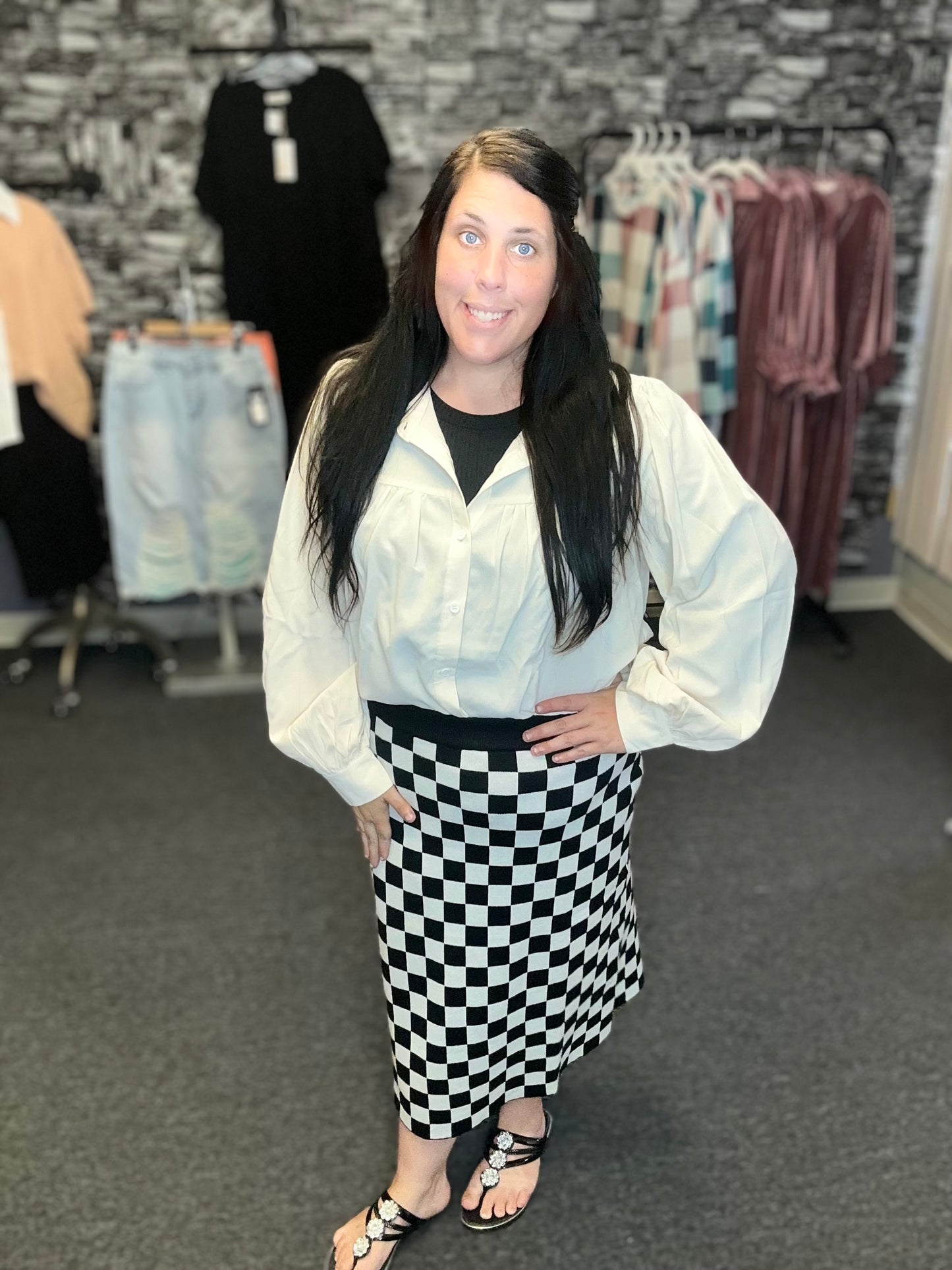 Checkered midi skirt