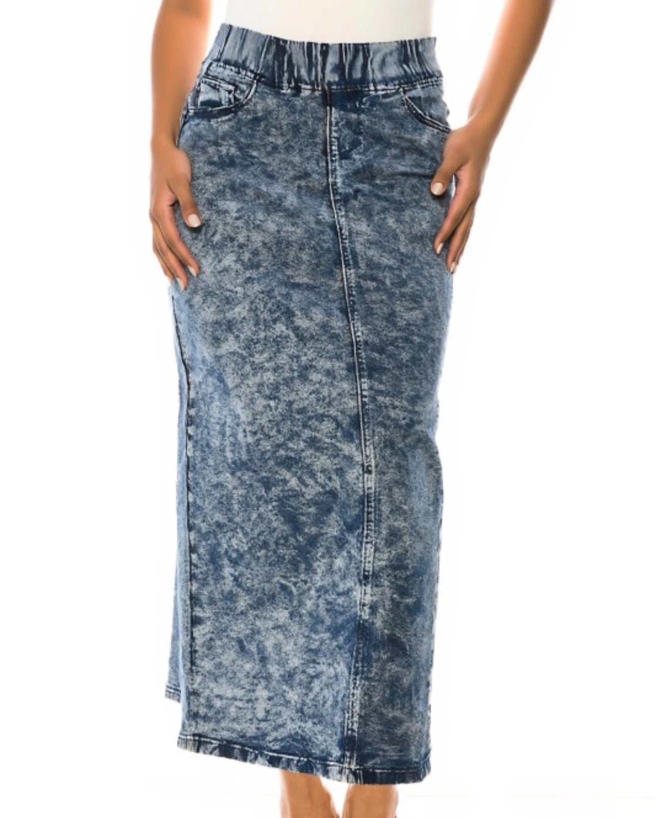 Elastic maxi denim skirt