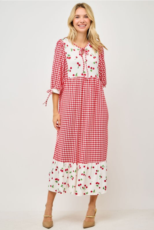 Cherry ruffle maxi dress
