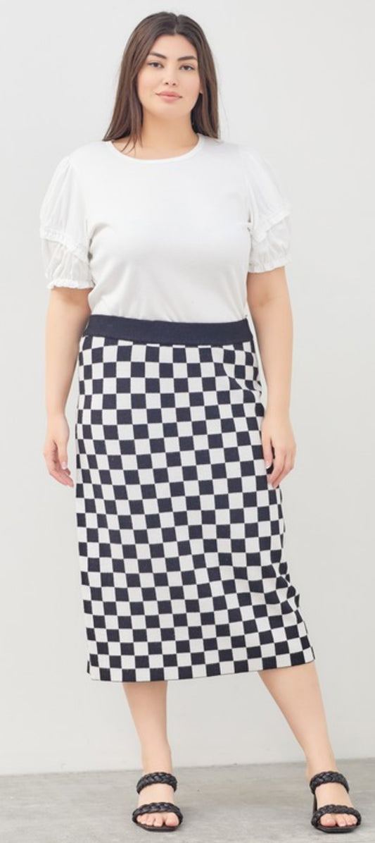 Checkered midi skirt