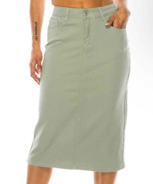 Sage midi denim skirt