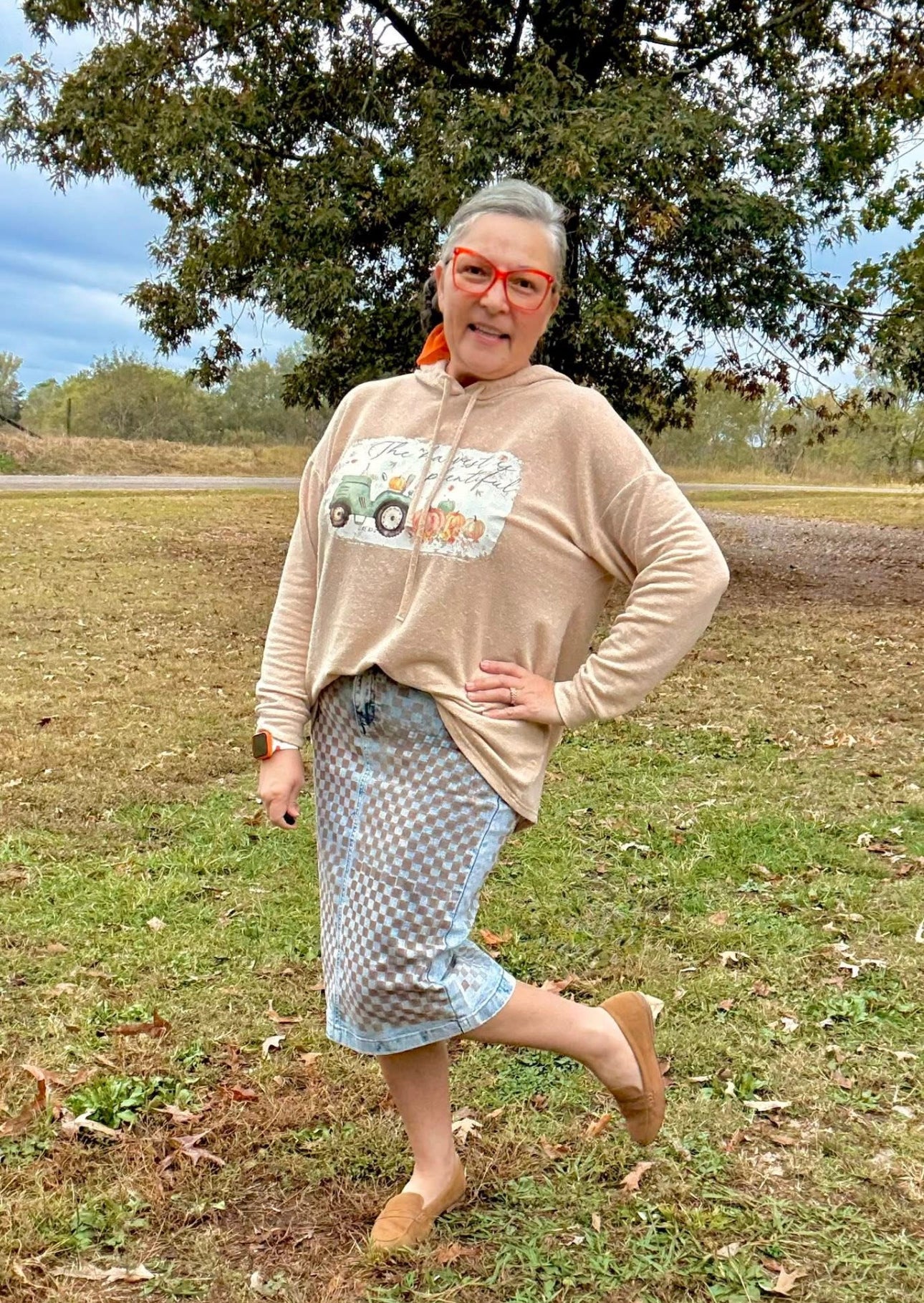 Brown Checkered Denim skirt