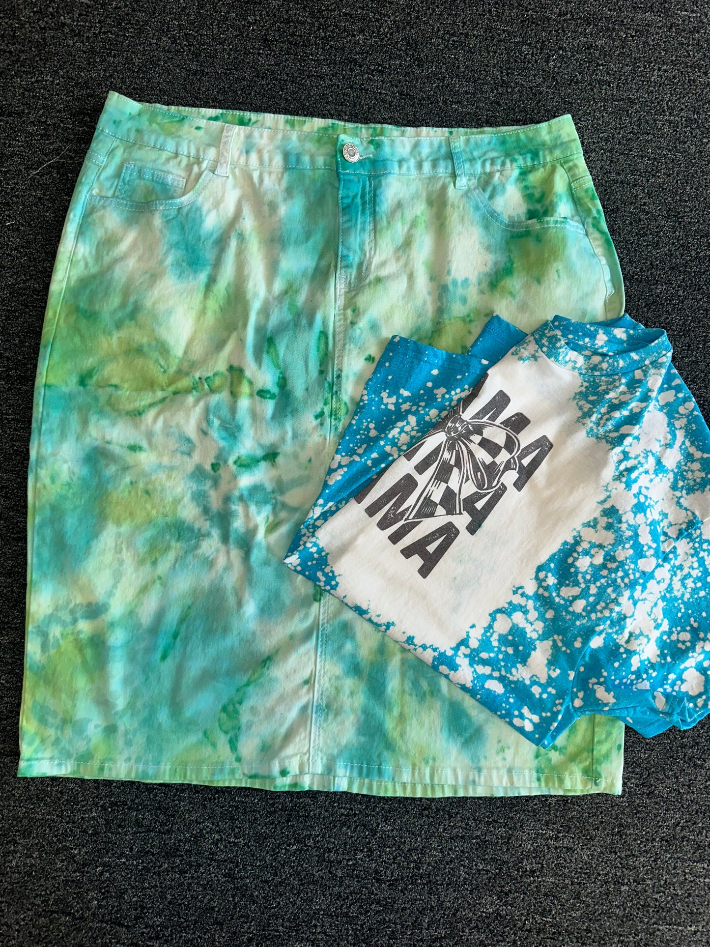 Green and blue Tie-dye skirt and Top