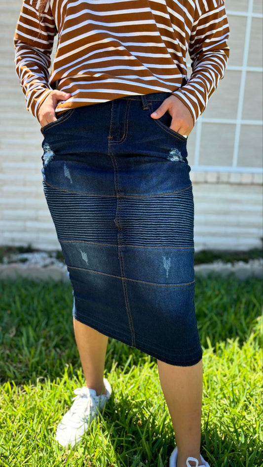 Moto denim skirt